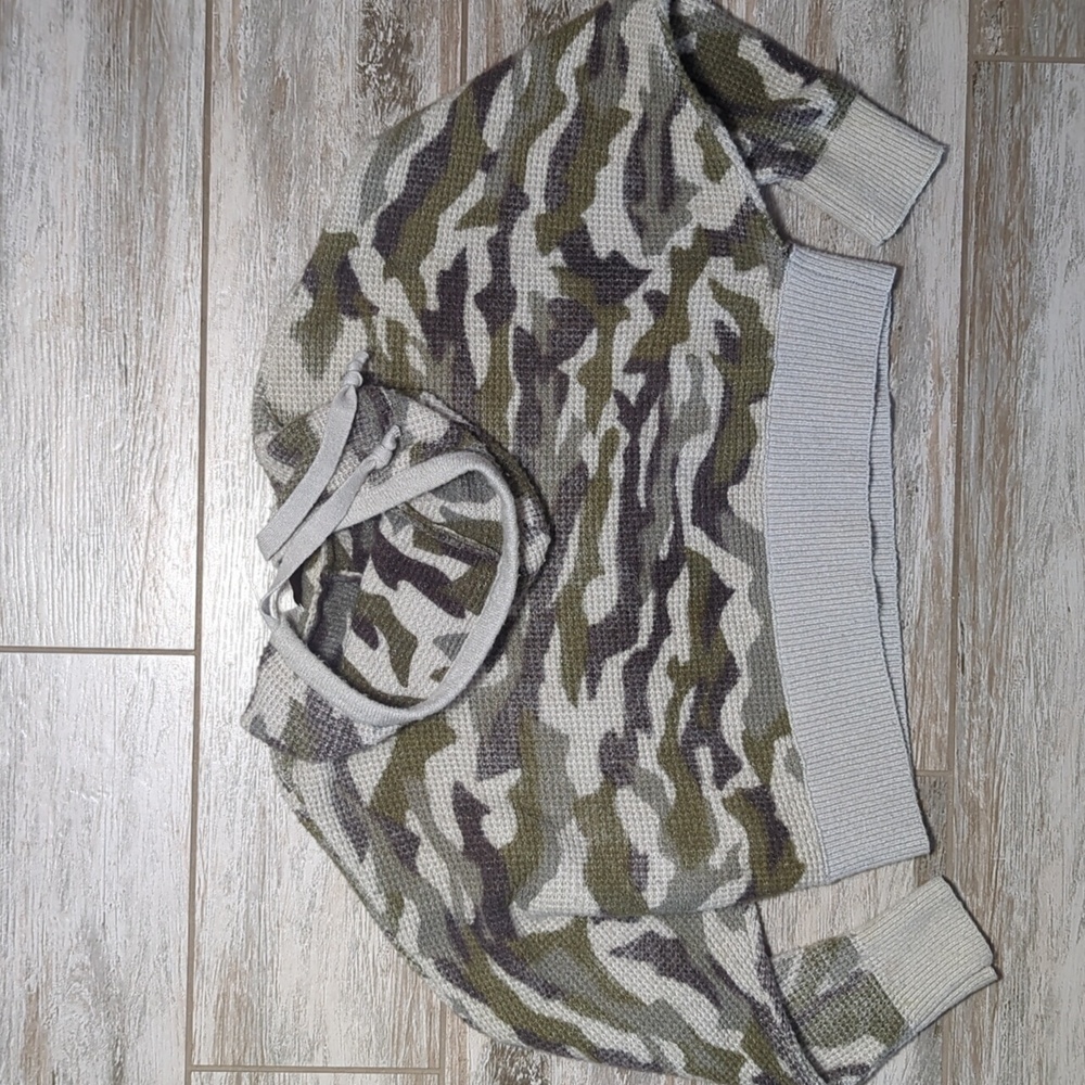 Vintage Havana Cropped Waffle Thermal Sweatshirt Hoodie - Picture 2 of 6